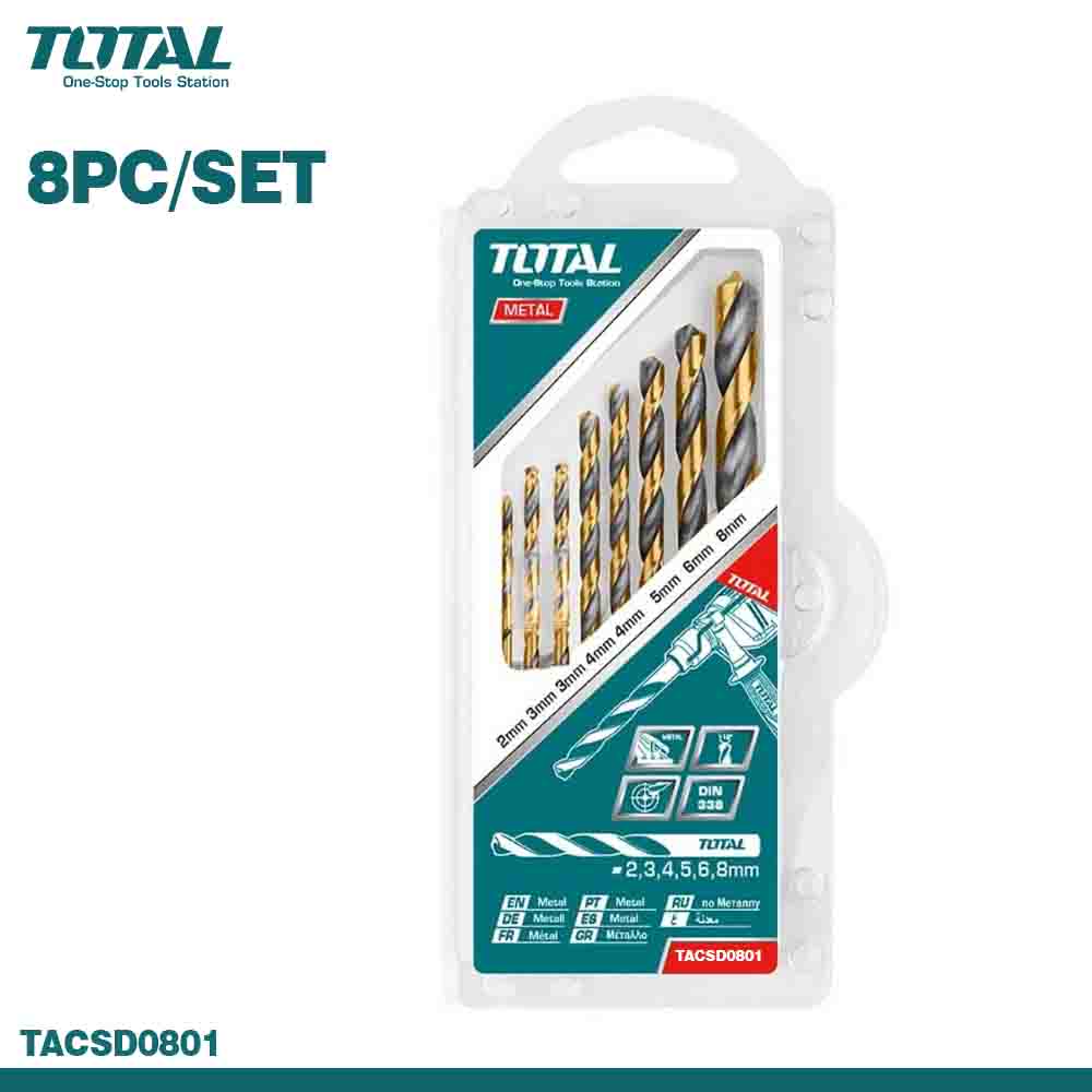 TOTAL 8PCS HSS Twist Drill Bits Set