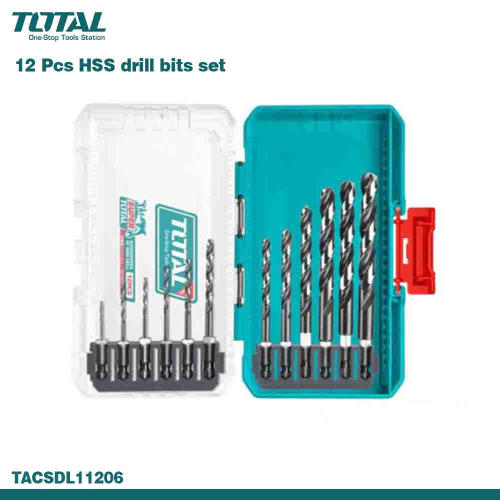 TOTAL High-Capacity HSS Drill Bits Set 12PCS