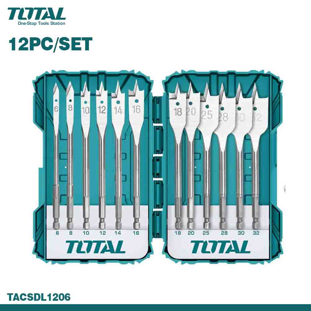 TOTAL Flat Wood Drill Bits Set 12Pc