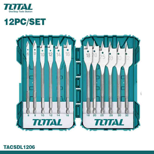 TOTAL Flat Wood Drill Bits Set 12Pc