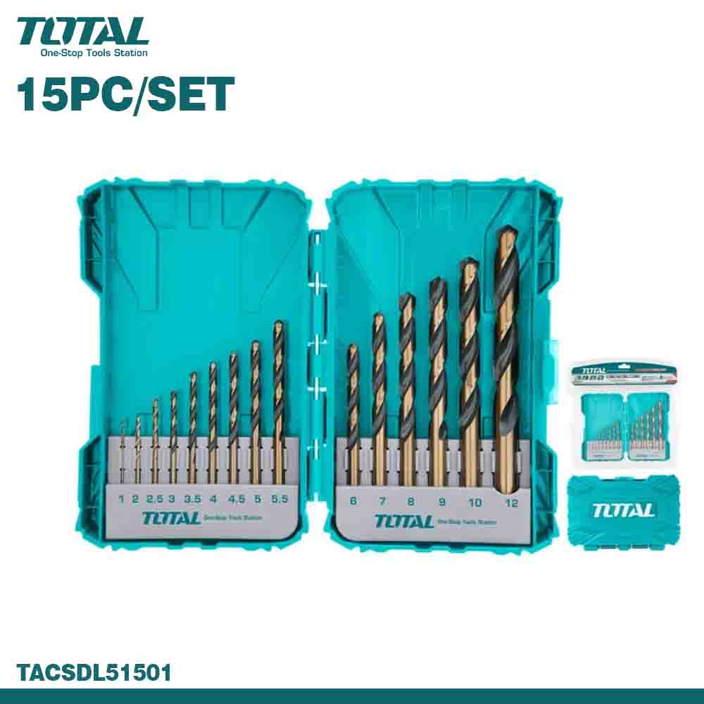 TOTAL Heavy-Duty HSS Drill Bits Set 15PC