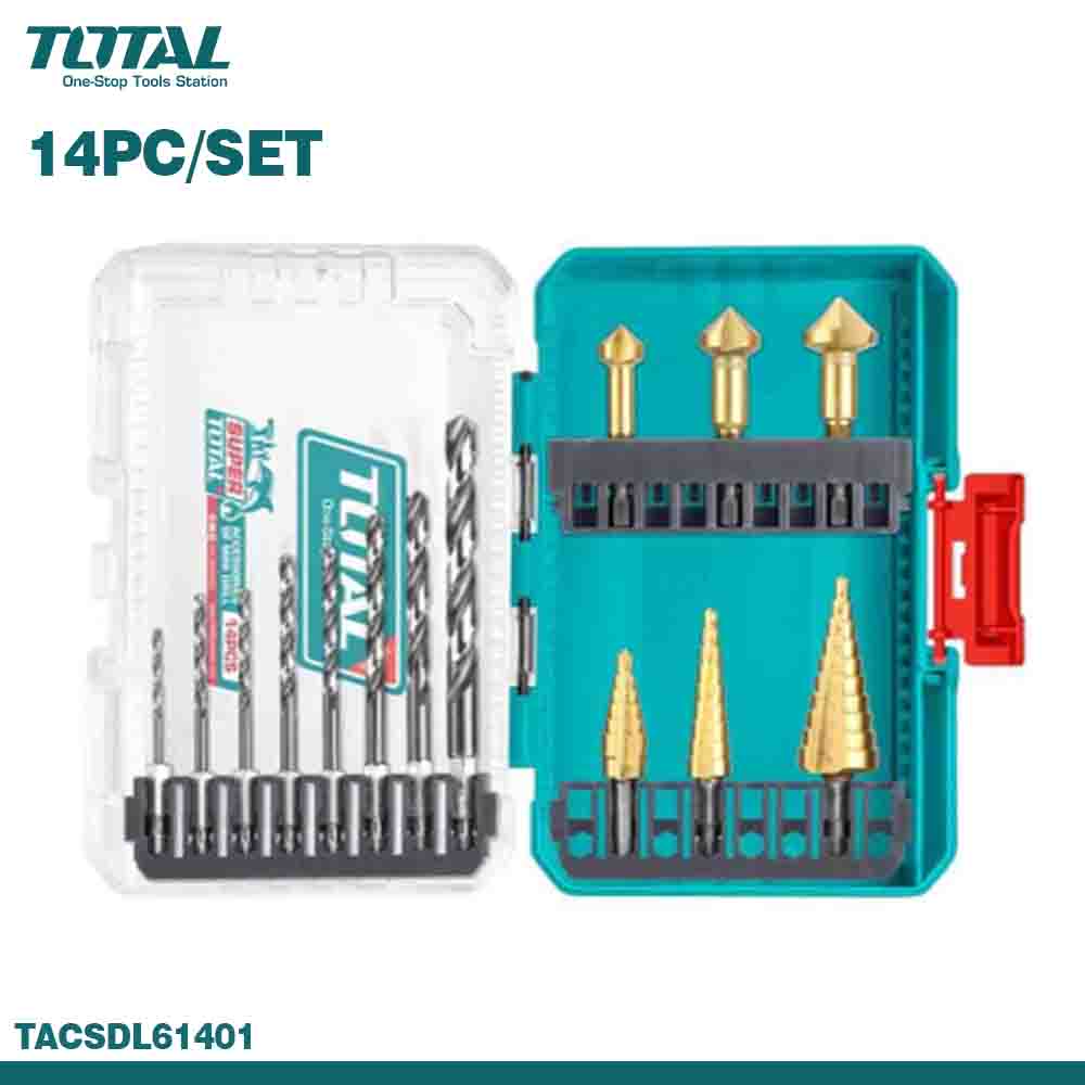 TOTAL 14PC 4341 HSS Drill & Step Drill Bits Set