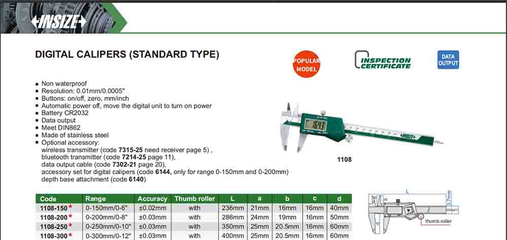 INSIZE Digital Vernier Calipers (Standard Type)