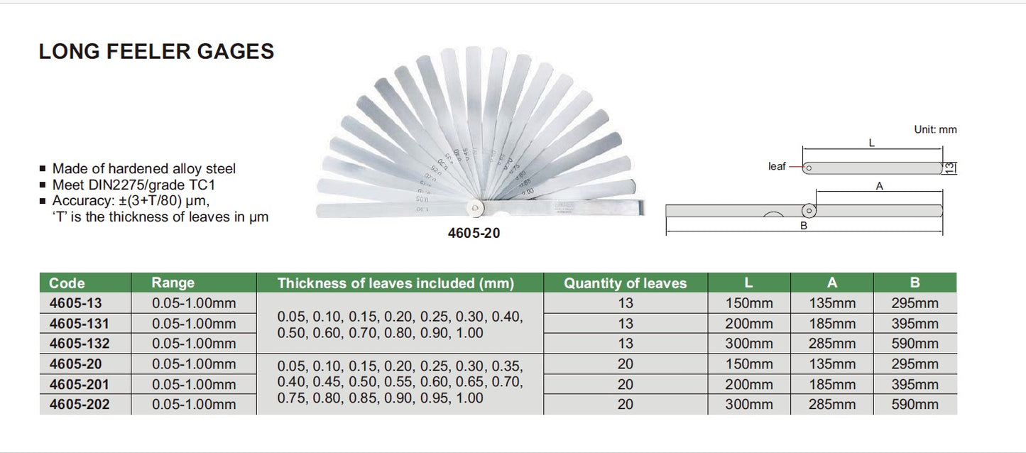 INSIZE Feeler Gages (0.05-1.00mm)