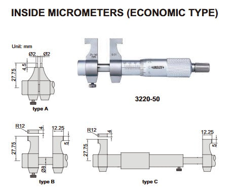 INSIZE Inside Micrometers (Range 50-75mm)